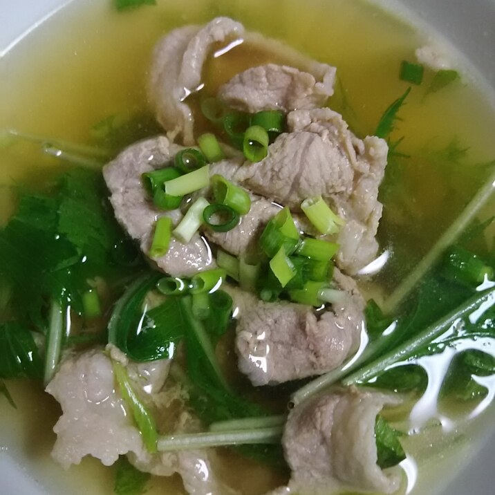 水菜と豚肉のしょうがスープ(^^)